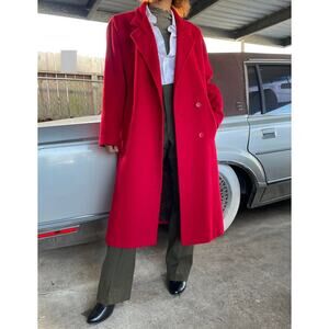 🔥Vintage 90s ILGWU USA Wool Classic Minimalist Long Red Overcoat Paisley Liner